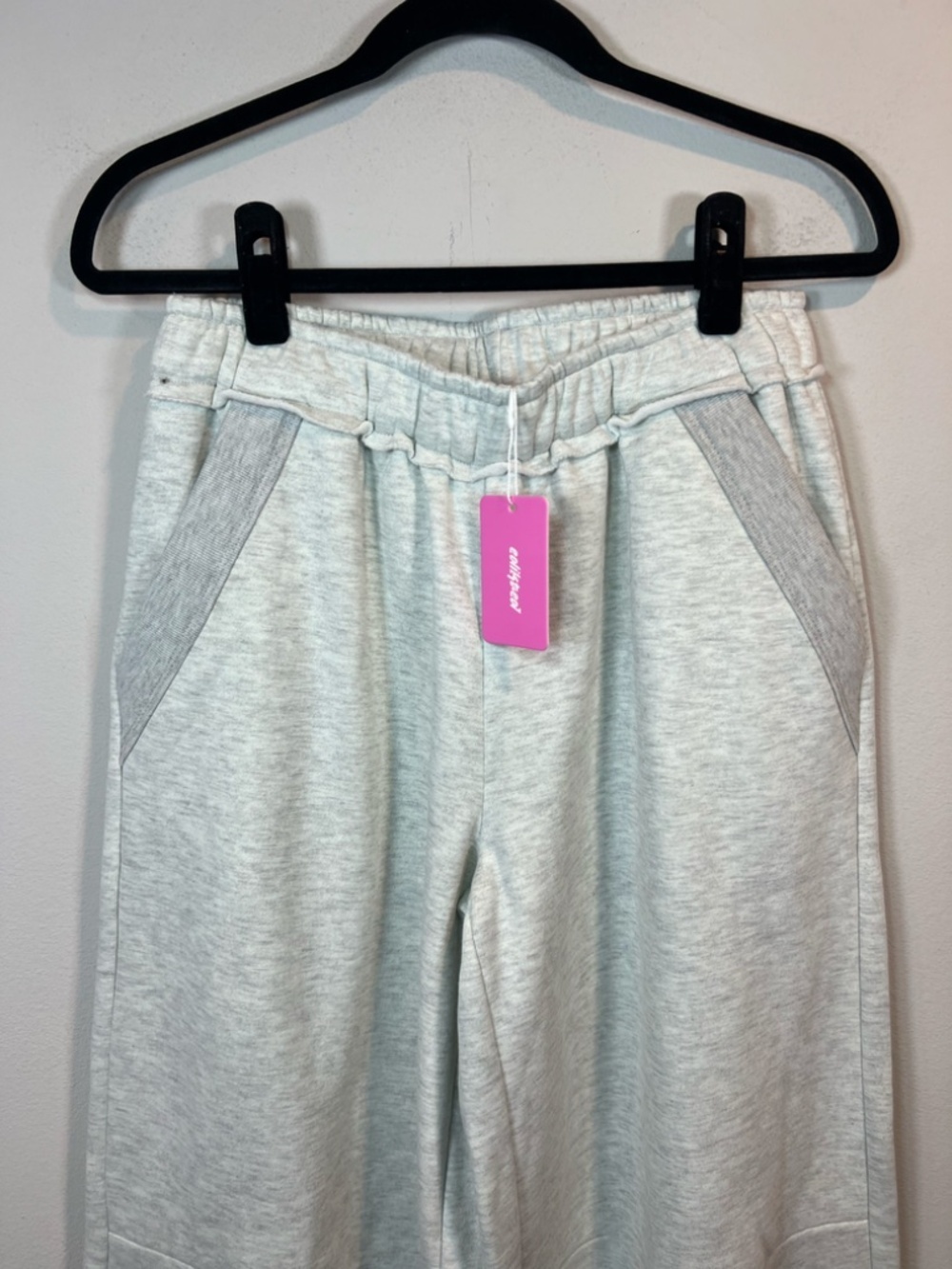 Edikted Kori Oversized Wide-Leg Sweatpants Gray Melange Pocket Fleece NEW Medium - Picture 3 of 15